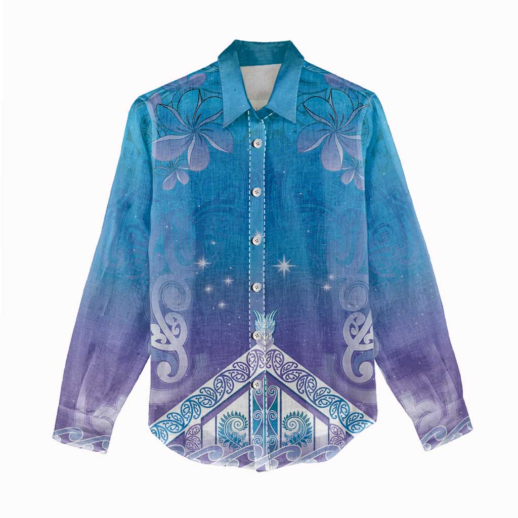 New Zealand Matariki Women Casual Shirt Maori Marae Cyan Galaxy