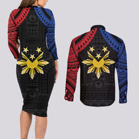 Philippines Independence Day Couples Matching Long Sleeve Bodycon Dress and Long Sleeve Button Shirt Proud To Be Pinoy LT05 - Polynesian Pride