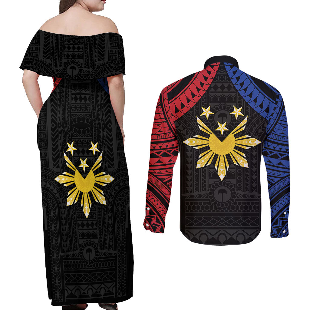 Philippines Independence Day Couples Matching Off Shoulder Maxi Dress and Long Sleeve Button Shirt Proud To Be Pinoy