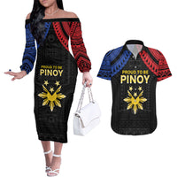 Philippines Independence Day Couples Matching Off The Shoulder Long Sleeve Dress and Hawaiian Shirt Proud To Be Pinoy
