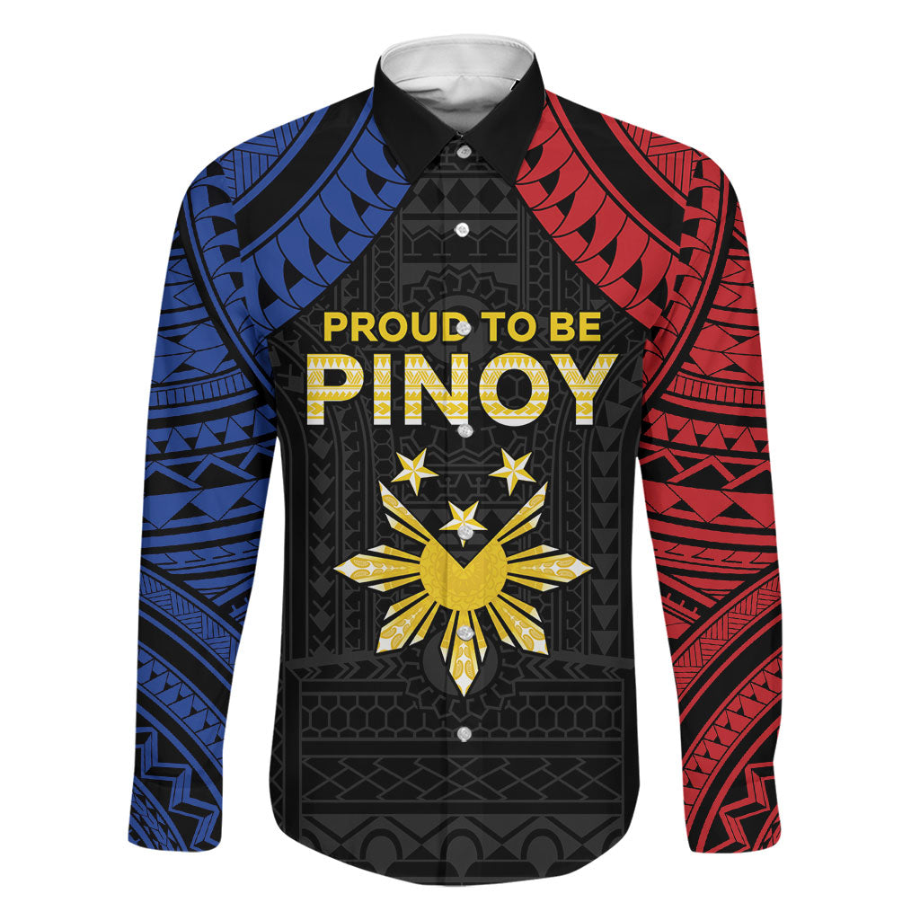 Philippines Independence Day Family Matching Mermaid Dress and Hawaiian Shirt Proud To Be Pinoy LT05 Dad's Shirt - Long Sleeve Black - Polynesian Pride