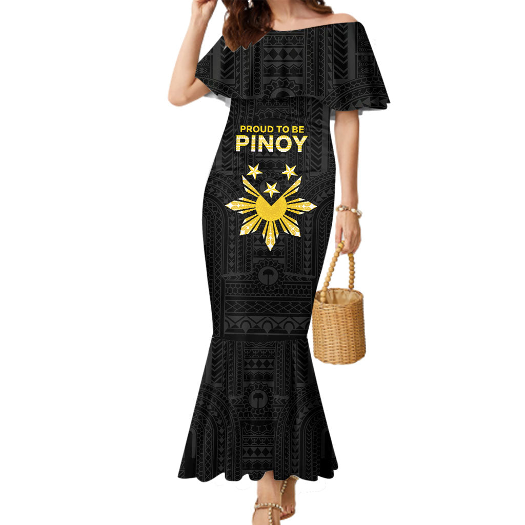 Philippines Independence Day Family Matching Mermaid Dress and Hawaiian Shirt Proud To Be Pinoy LT05 Mom's Dress Black - Polynesian Pride