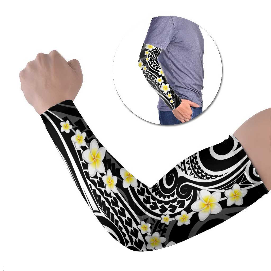 Plumeria With Black Polynesian Tattoo Pattern Arm Sleeves LT05 Set of 2 Black - Polynesian Pride