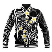 Plumeria With Black Polynesian Tattoo Pattern Baseball Jacket