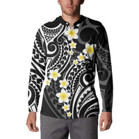 Plumeria With Black Polynesian Tattoo Pattern Button Sweatshirt