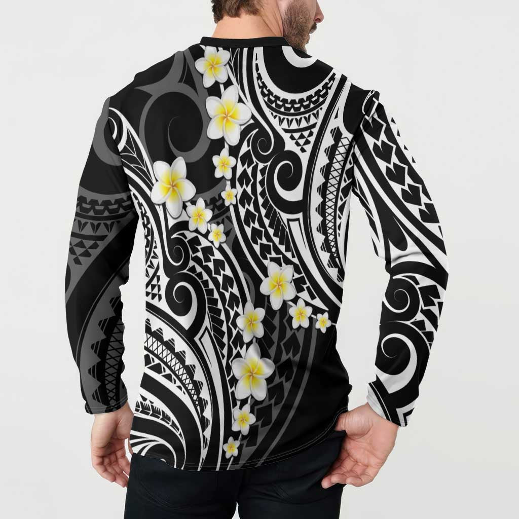 Plumeria With Black Polynesian Tattoo Pattern Button Sweatshirt