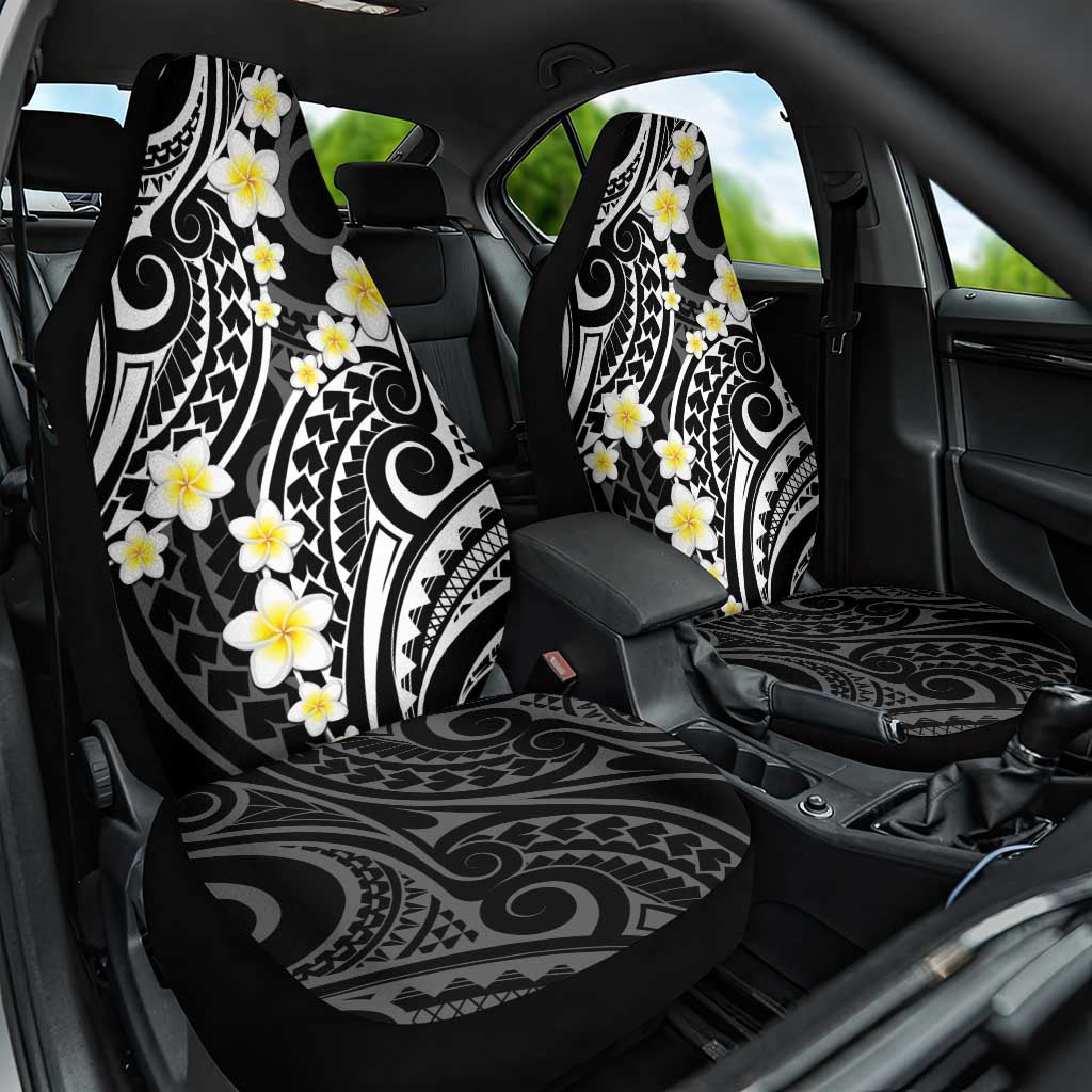 Plumeria With Black Polynesian Tattoo Pattern Car Seat Cover LT05 One Size Black - Polynesian Pride
