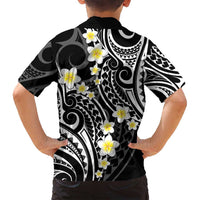 Plumeria With Black Polynesian Tattoo Pattern Family Matching Long Sleeve Bodycon Dress and Hawaiian Shirt
