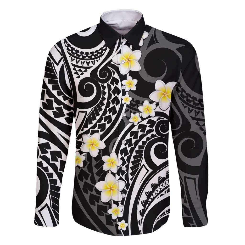 Plumeria With Black Polynesian Tattoo Pattern Family Matching Mermaid Dress and Hawaiian Shirt