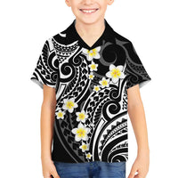 Plumeria With Black Polynesian Tattoo Pattern Family Matching Off Shoulder Maxi Dress and Hawaiian Shirt LT05 Son's Shirt Black - Polynesian Pride