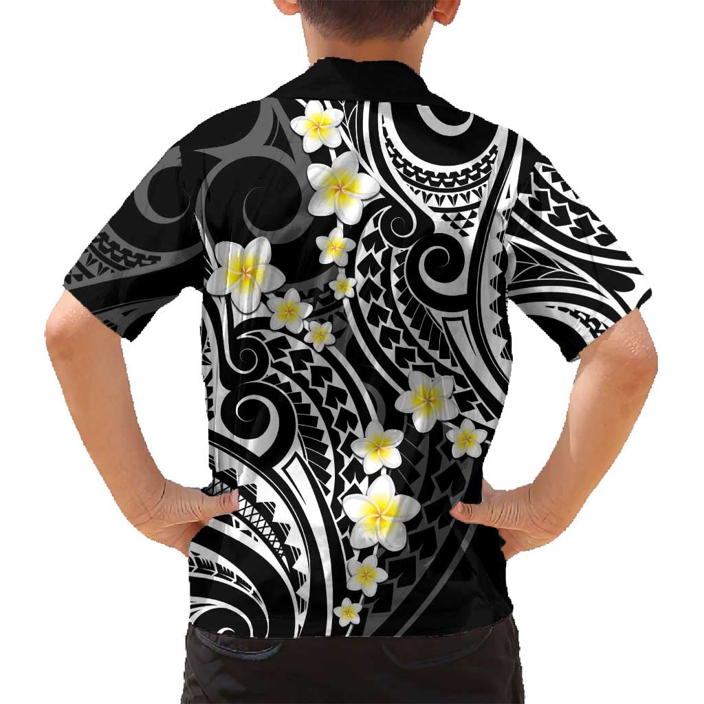 Plumeria With Black Polynesian Tattoo Pattern Family Matching Tank Maxi Dress and Hawaiian Shirt
