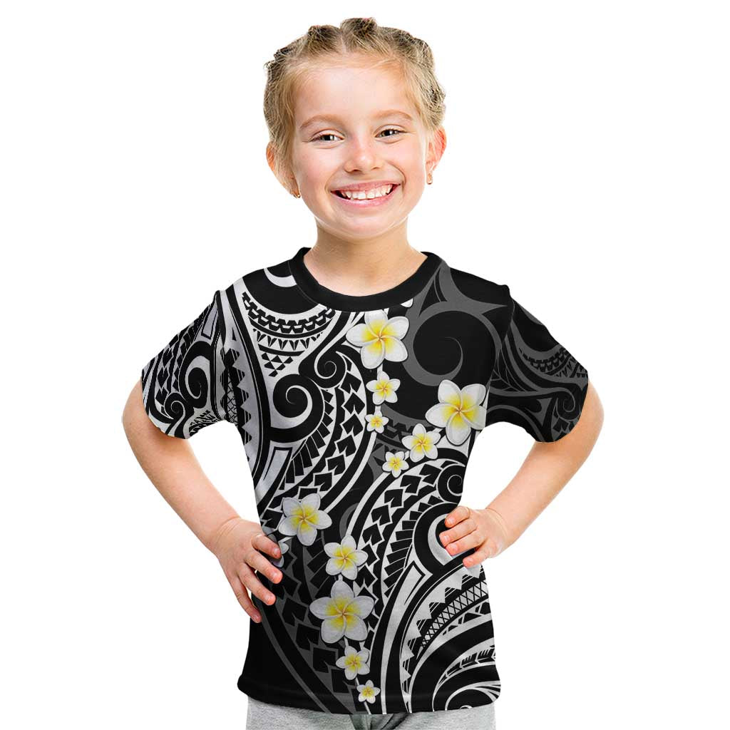 Plumeria With Black Polynesian Tattoo Pattern Kid T Shirt