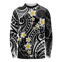 Plumeria With Black Polynesian Tattoo Pattern Long Sleeve Shirt LT05 Unisex Black - Polynesian Pride