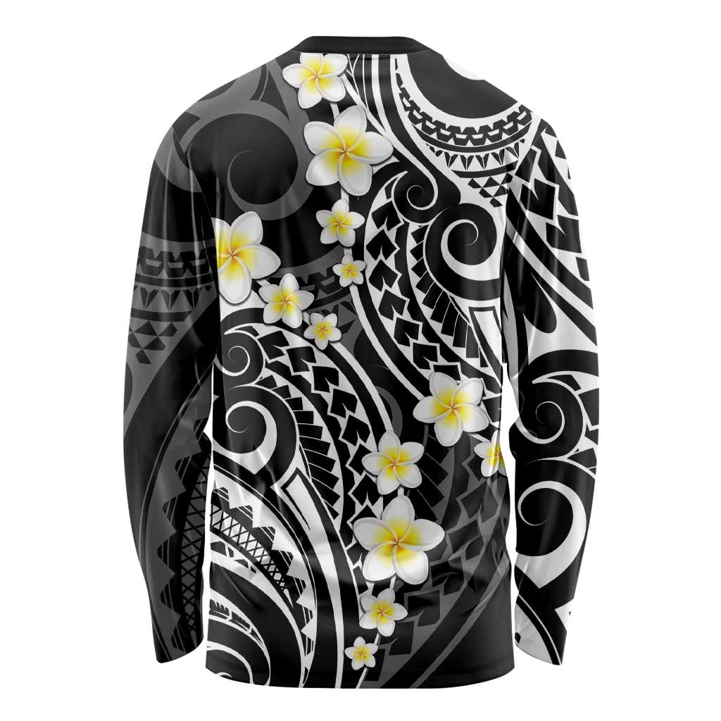 Plumeria With Black Polynesian Tattoo Pattern Long Sleeve Shirt LT05 - Polynesian Pride