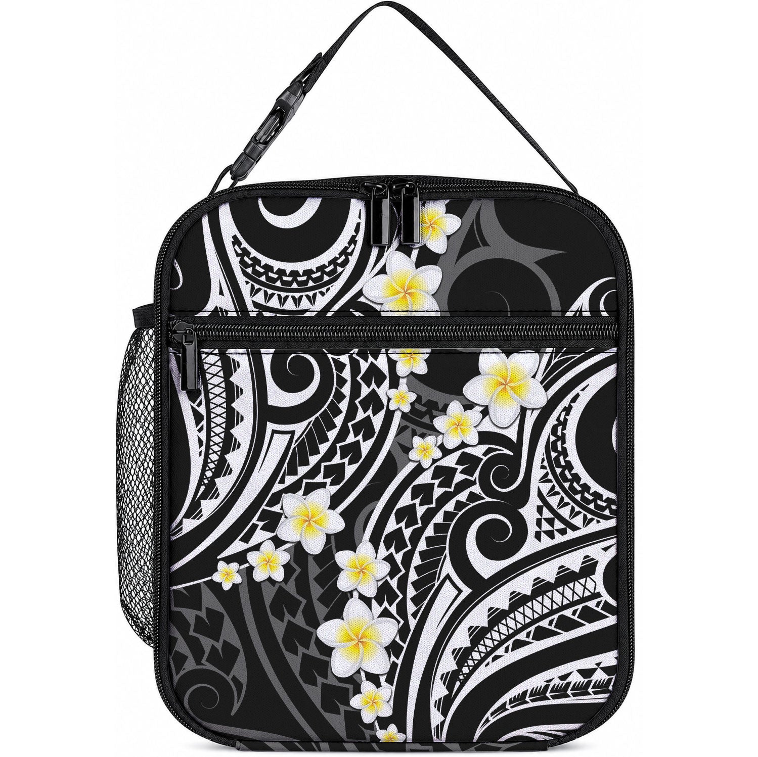 Plumeria With Black Polynesian Tattoo Pattern Lunch Bag LT05 10.2 × 8.3 × 4.3 inch Black - Polynesian Pride