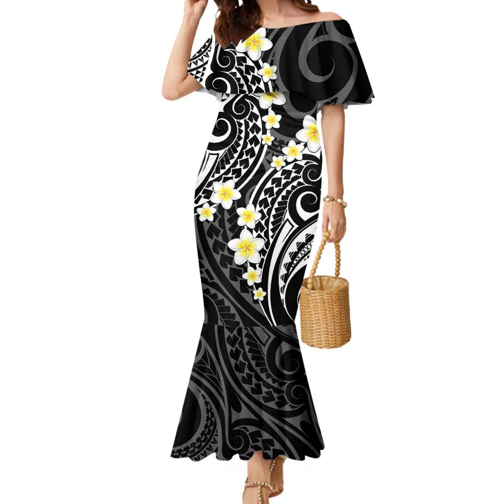 Plumeria With Black Polynesian Tattoo Pattern Mermaid Dress LT05 Women Black - Polynesian Pride
