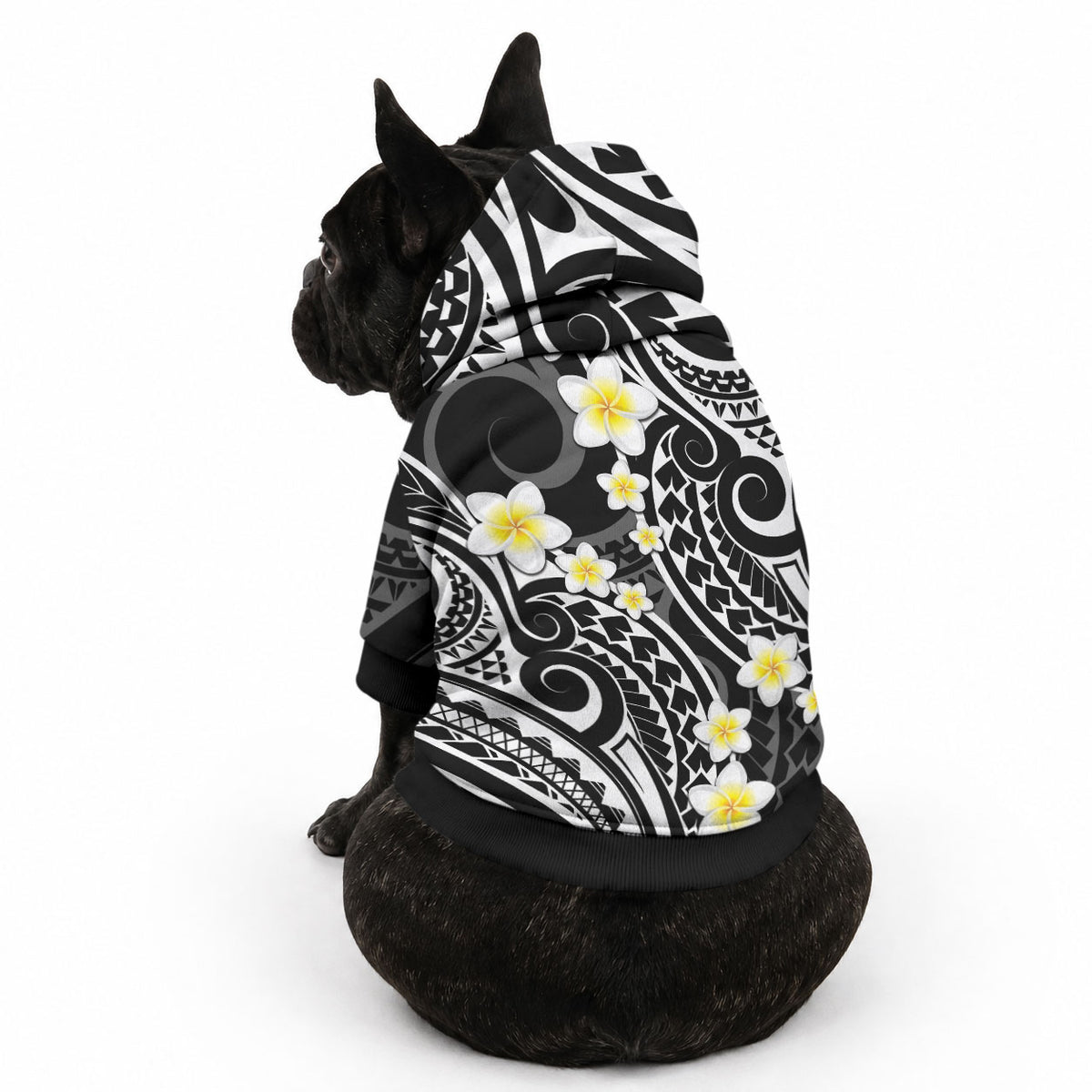 Plumeria With Black Polynesian Tattoo Pattern Pet Hoodie LT05 - Polynesian Pride