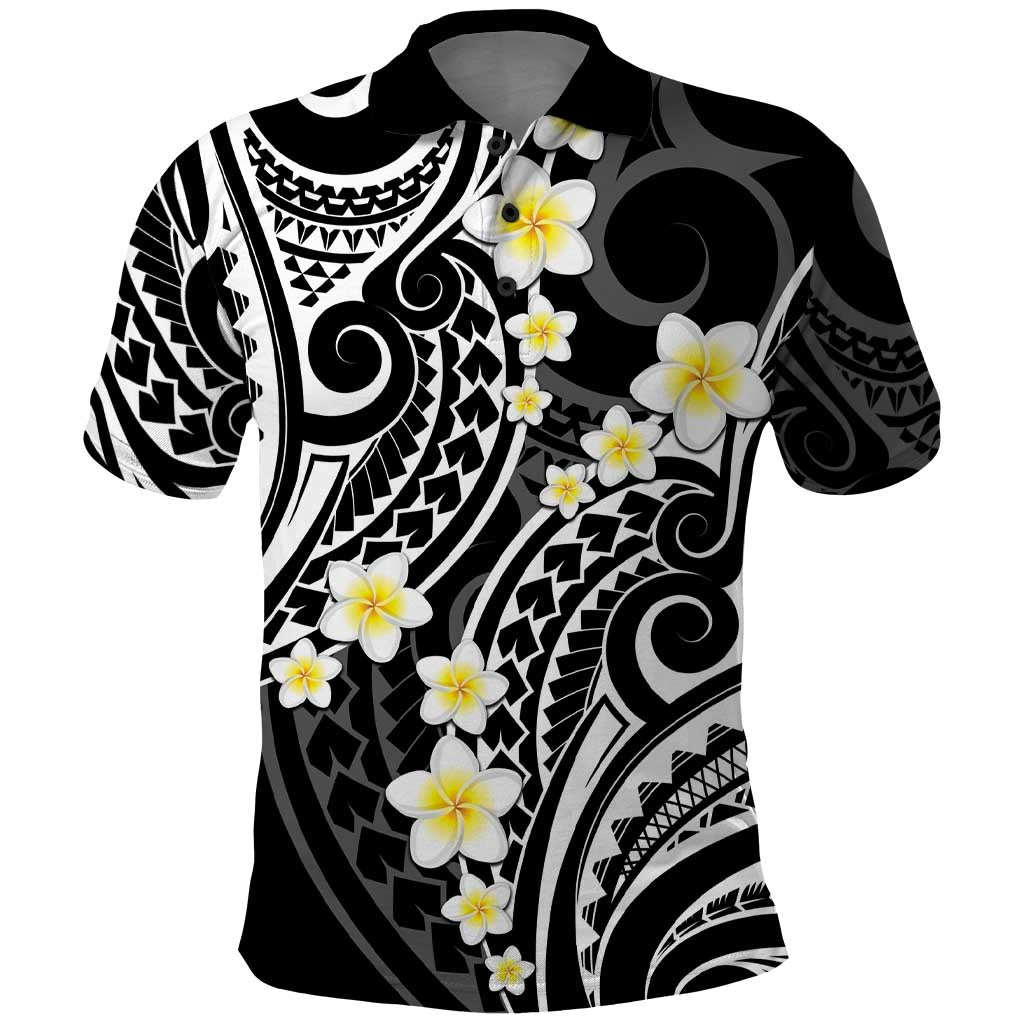 Plumeria With Black Polynesian Tattoo Pattern Polo Shirt