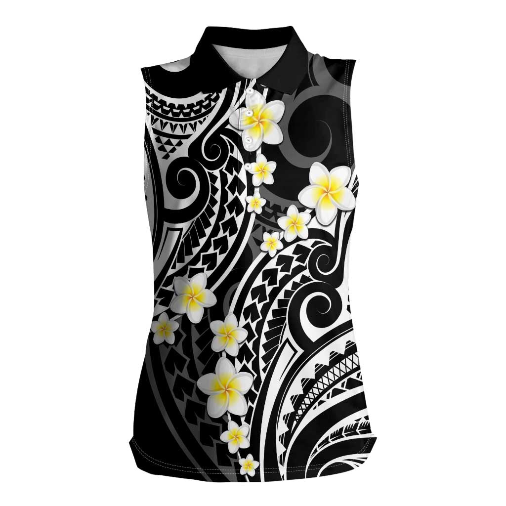 Plumeria With Black Polynesian Tattoo Pattern Women Sleeveless Polo Shirt