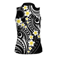 Plumeria With Black Polynesian Tattoo Pattern Women Sleeveless Polo Shirt