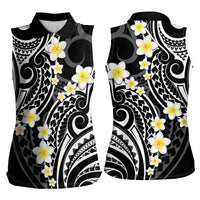 Plumeria With Black Polynesian Tattoo Pattern Women Sleeveless Polo Shirt