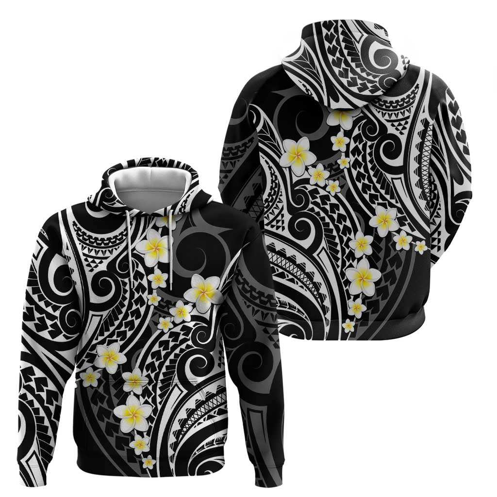 Plumeria With Black Polynesian Tattoo Pattern Zip Hoodie