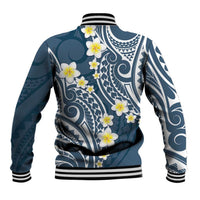 Plumeria With Blue Polynesian Tattoo Pattern Baseball Jacket