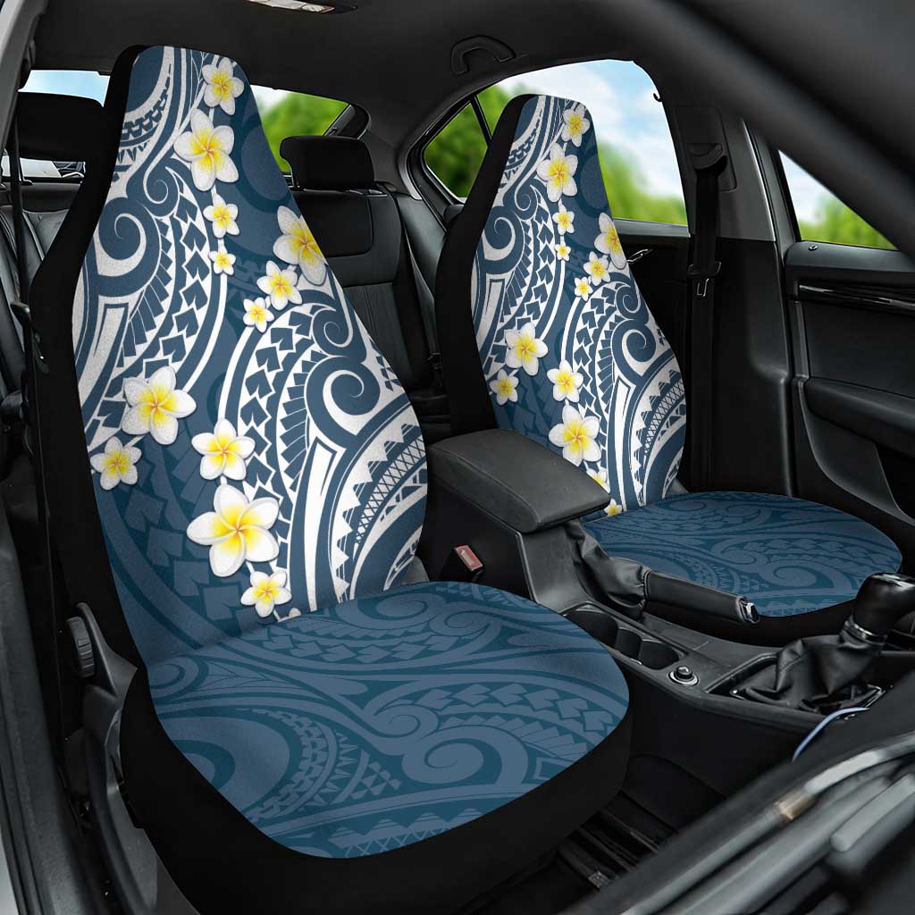 Plumeria With Blue Polynesian Tattoo Pattern Car Seat Cover LT05 One Size Blue - Polynesian Pride