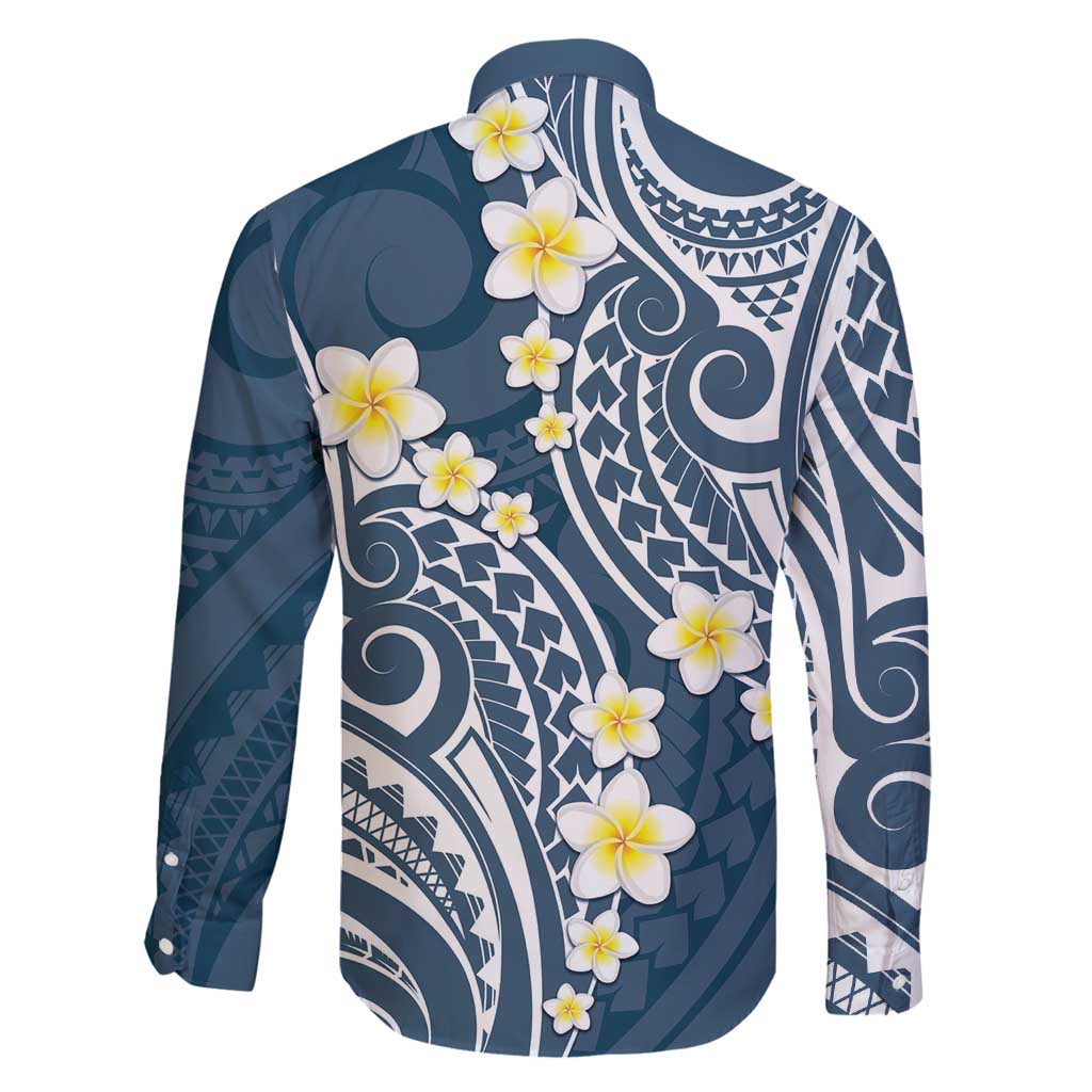 Plumeria With Blue Polynesian Tattoo Pattern Family Matching Mermaid Dress and Hawaiian Shirt