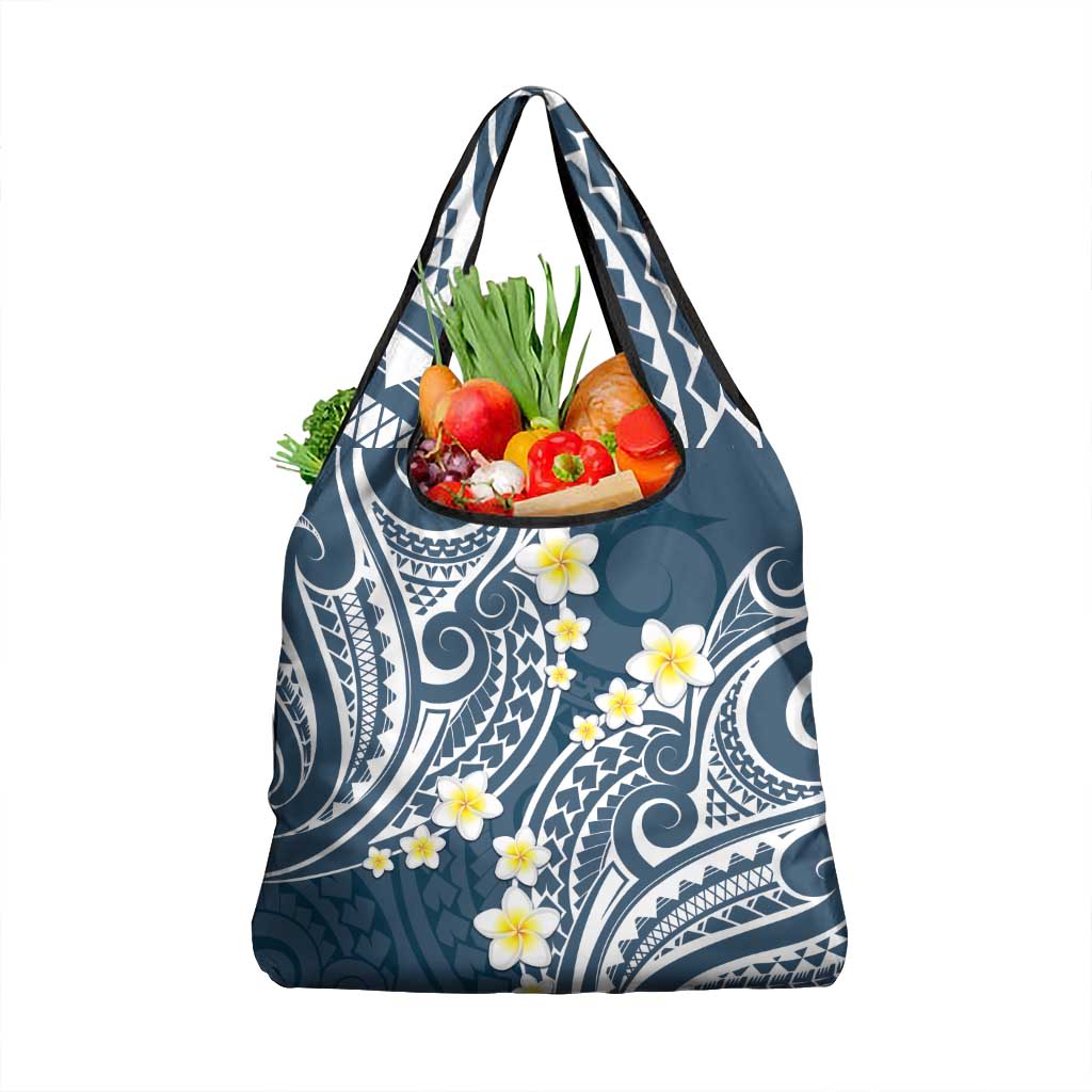 Plumeria With Blue Polynesian Tattoo Pattern Grocery Bag LT05 1-pack One Size Blue - Polynesian Pride