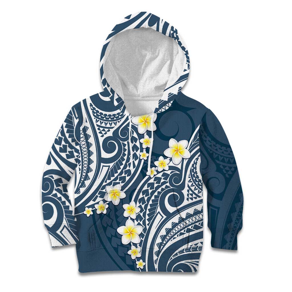 Plumeria With Blue Polynesian Tattoo Pattern Kid Hoodie LT05 Hoodie Blue - Polynesian Pride