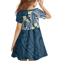 Plumeria With Blue Polynesian Tattoo Pattern Kid Short Sleeve Dress