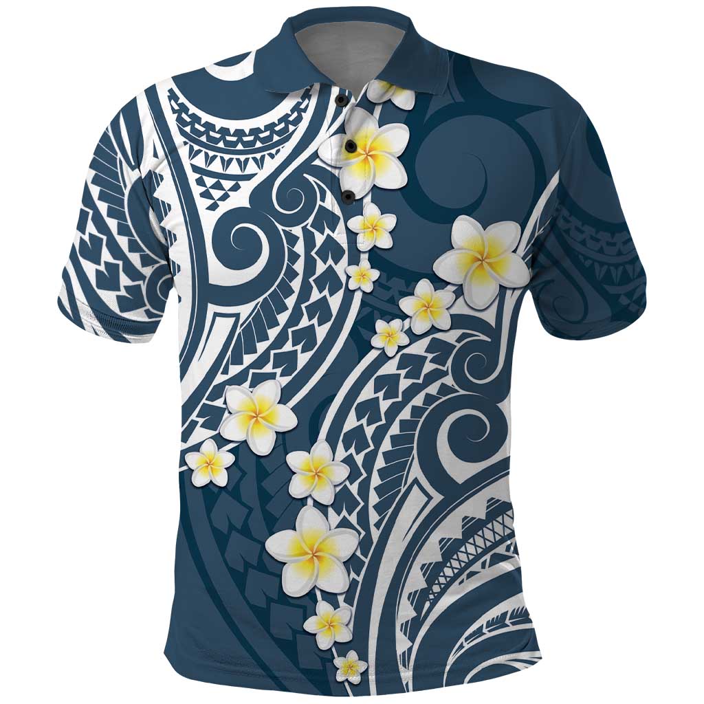 Plumeria With Blue Polynesian Tattoo Pattern Polo Shirt