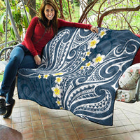 Plumeria With Blue Polynesian Tattoo Pattern Quilt