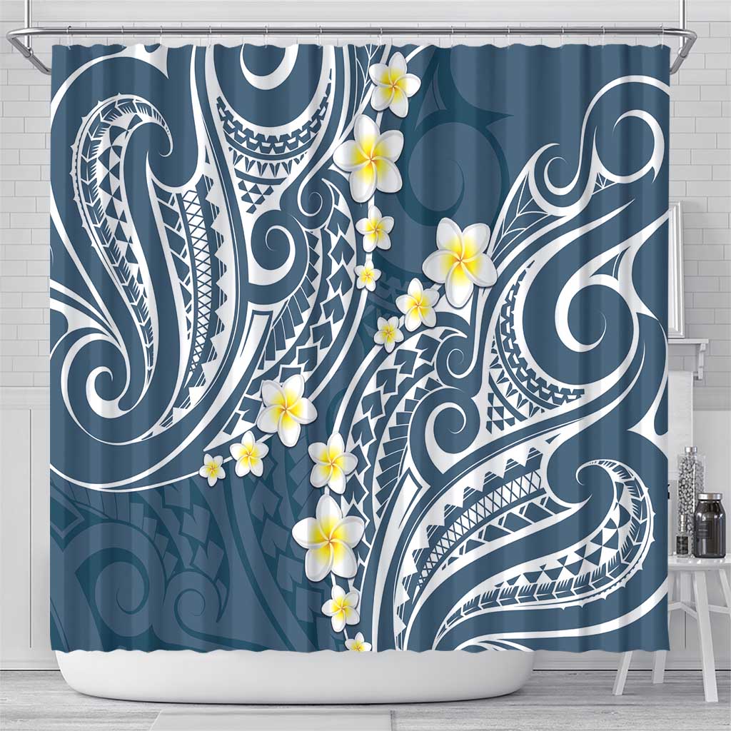 Plumeria With Blue Polynesian Tattoo Pattern Shower Curtain LT05 - Polynesian Pride