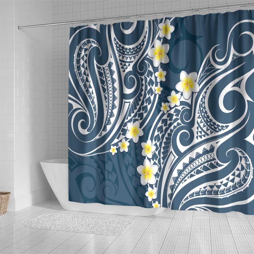 Plumeria With Blue Polynesian Tattoo Pattern Shower Curtain LT05 - Polynesian Pride