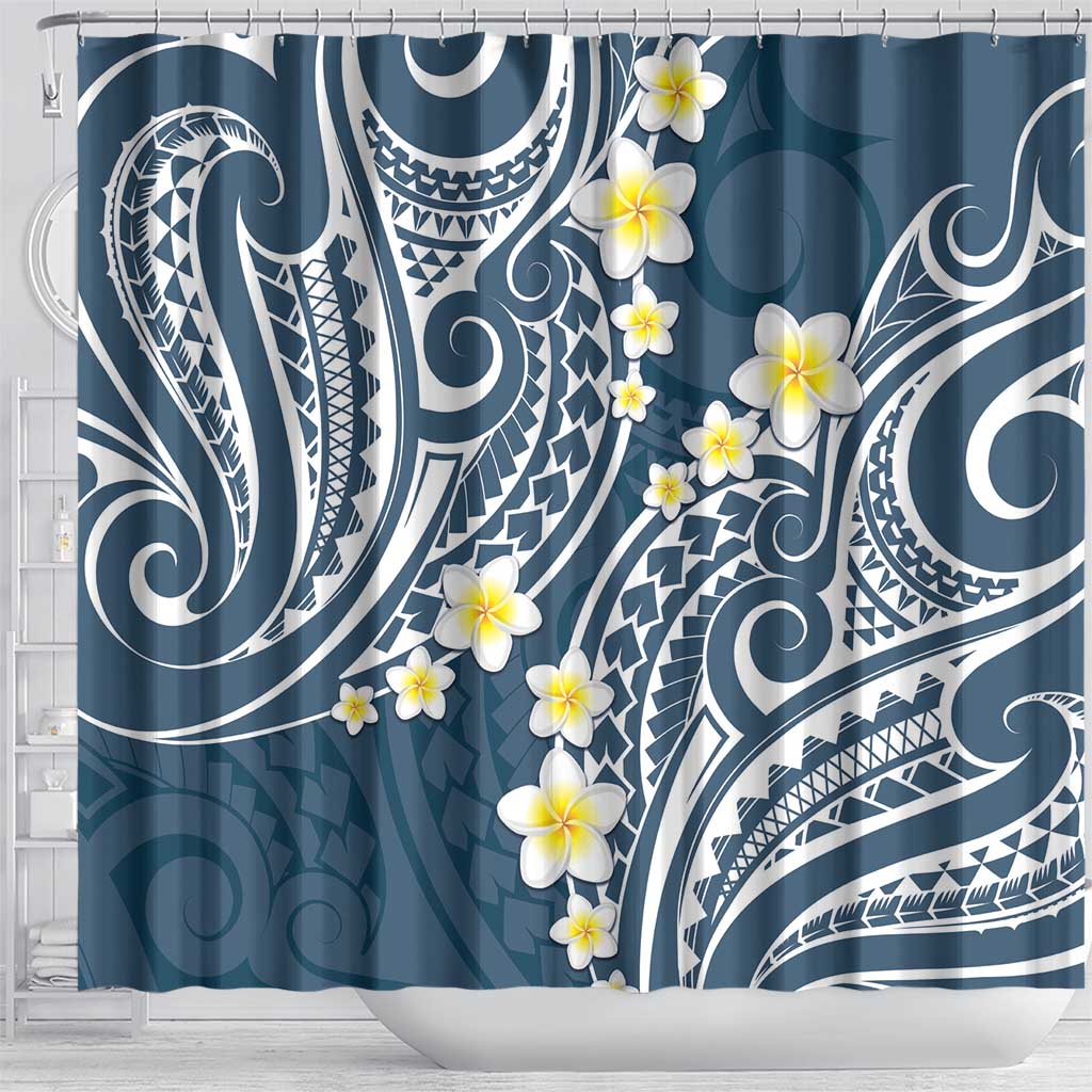 Plumeria With Blue Polynesian Tattoo Pattern Shower Curtain LT05 - Polynesian Pride