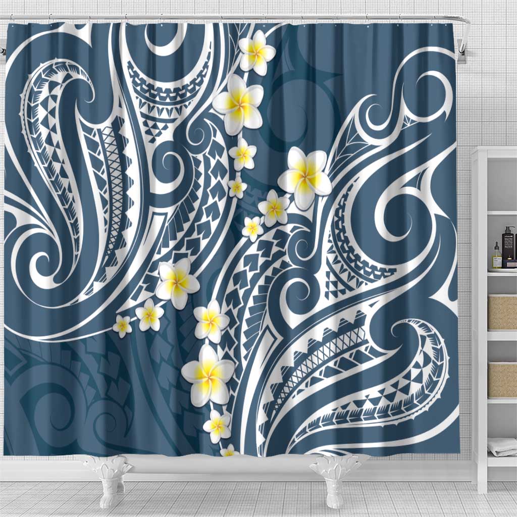 Plumeria With Blue Polynesian Tattoo Pattern Shower Curtain LT05 - Polynesian Pride