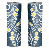 Plumeria With Blue Polynesian Tattoo Pattern Skinny Tumbler