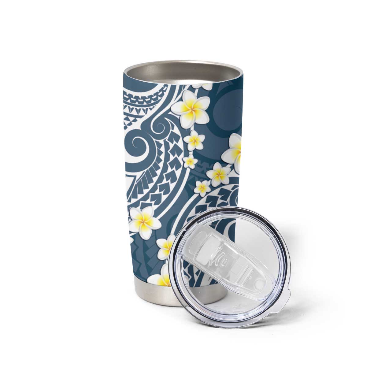 Plumeria With Blue Polynesian Tattoo Pattern Tumbler Cup