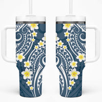 Plumeria With Blue Polynesian Tattoo Pattern Tumbler With Handle