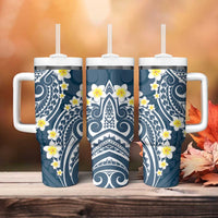 Plumeria With Blue Polynesian Tattoo Pattern Tumbler With Handle