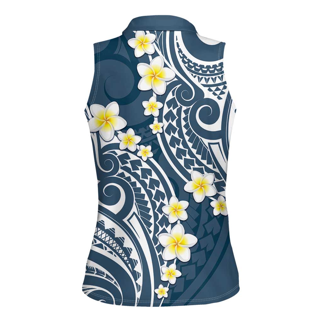 Plumeria With Blue Polynesian Tattoo Pattern Women Sleeveless Polo Shirt