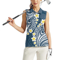 Plumeria With Blue Polynesian Tattoo Pattern Women Sleeveless Polo Shirt