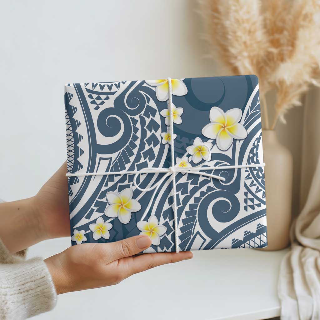 Plumeria With Blue Polynesian Tattoo Pattern Wrapping Paper - Polynesian Pride