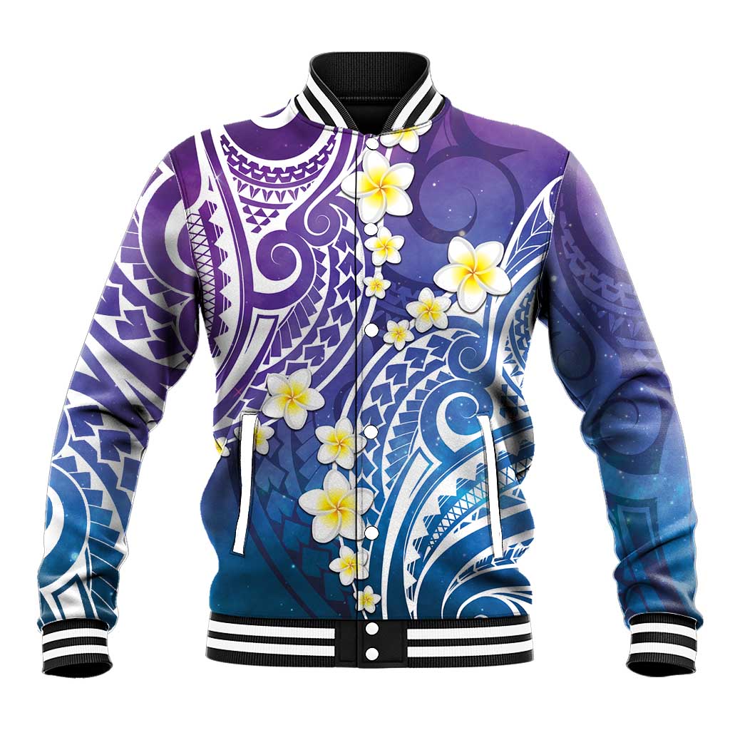 Plumeria With Galaxy Polynesian Tattoo Pattern Baseball Jacket LT05 Unisex Galaxy - Polynesian Pride