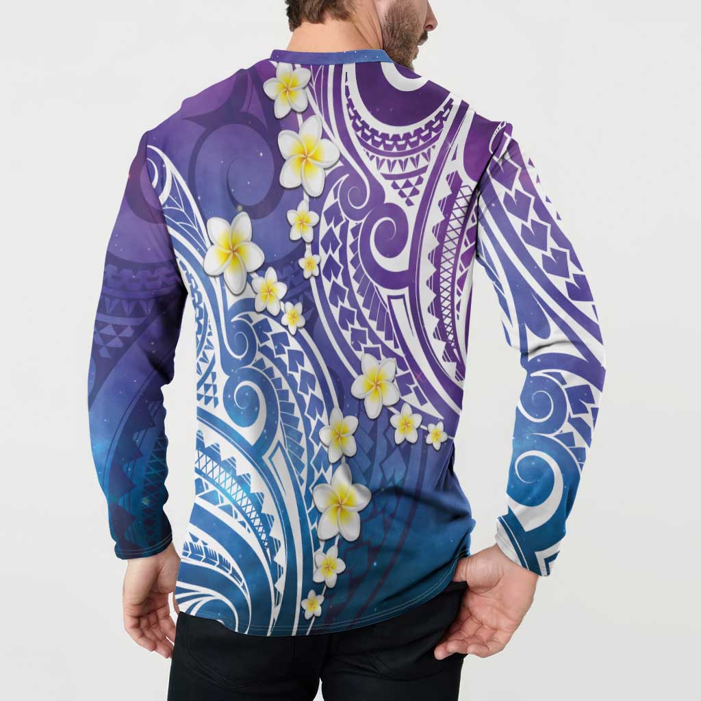 Plumeria With Galaxy Polynesian Tattoo Pattern Button Sweatshirt
