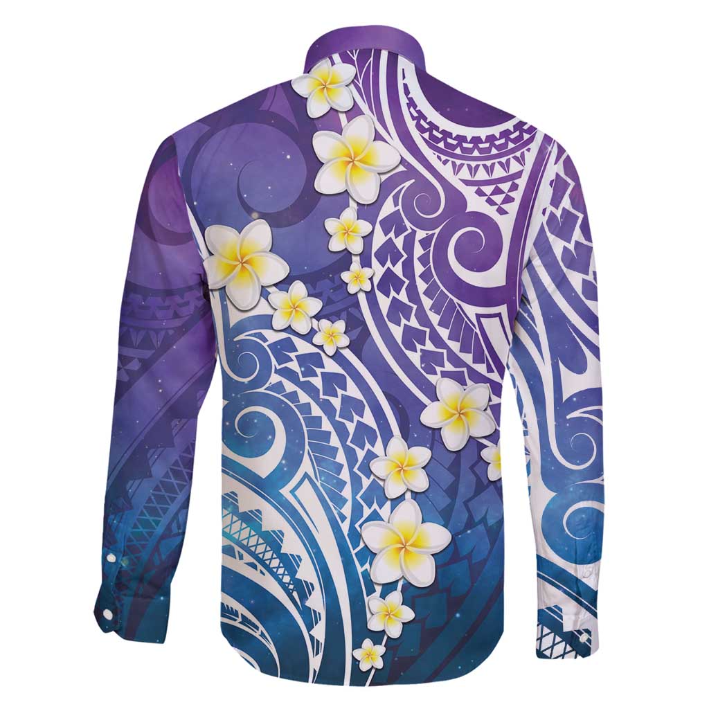 Plumeria With Galaxy Polynesian Tattoo Pattern Family Matching Off Shoulder Maxi Dress and Hawaiian Shirt