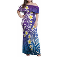Plumeria With Galaxy Polynesian Tattoo Pattern Family Matching Off Shoulder Maxi Dress and Hawaiian Shirt
