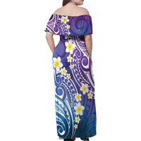 Plumeria With Galaxy Polynesian Tattoo Pattern Family Matching Off Shoulder Maxi Dress and Hawaiian Shirt